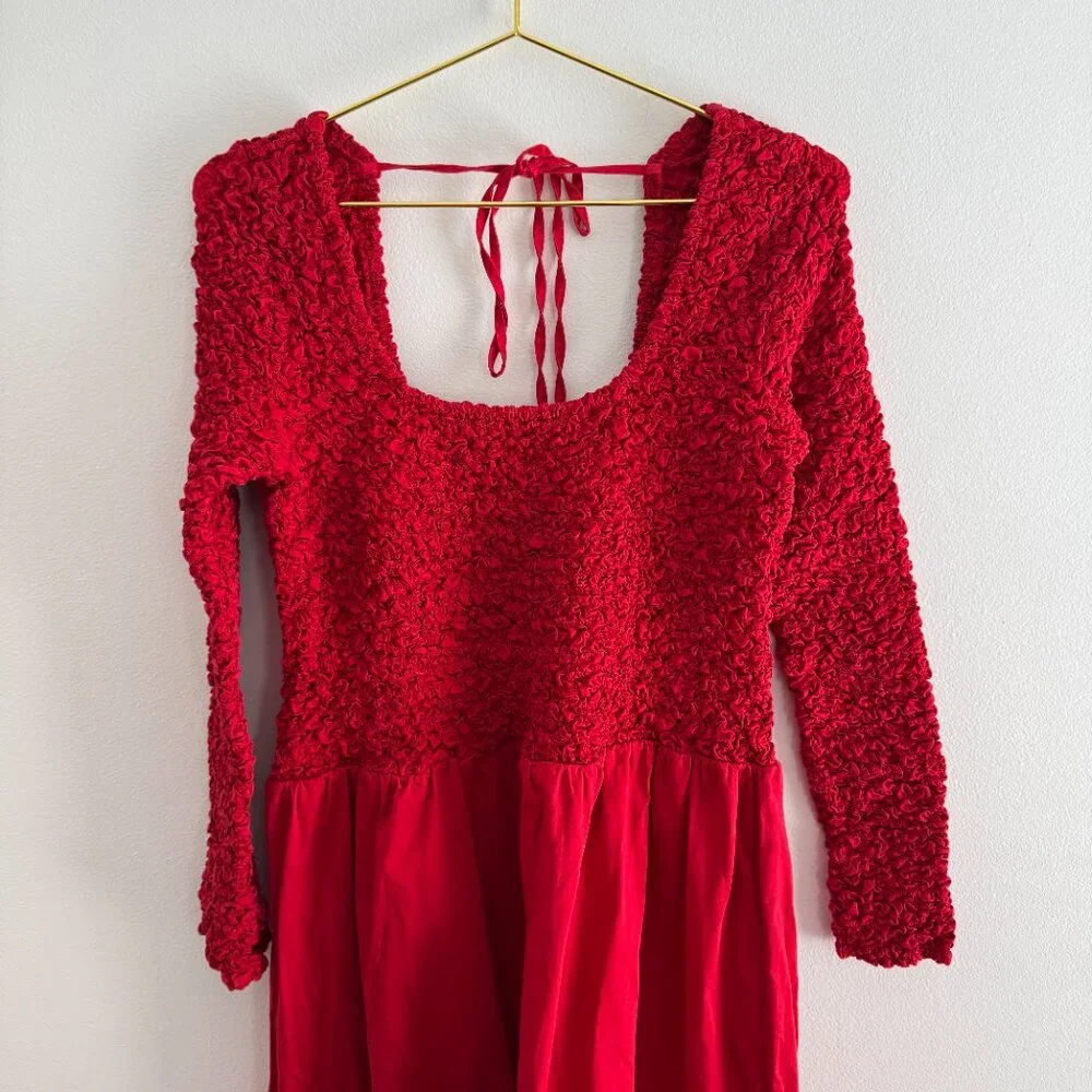 Damson Madder Malinda Smocked Long-Sleeve Midi Dress Size:12 - Picture 7 of 7